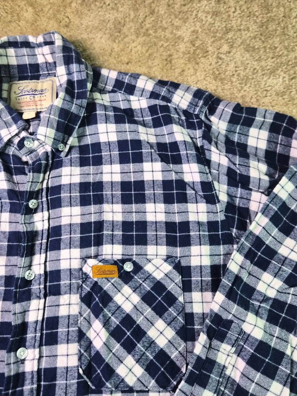 Scotsman Trade Co Shirt Mens Size L Blue Plaid Heavy Flannel Workwear USA F869